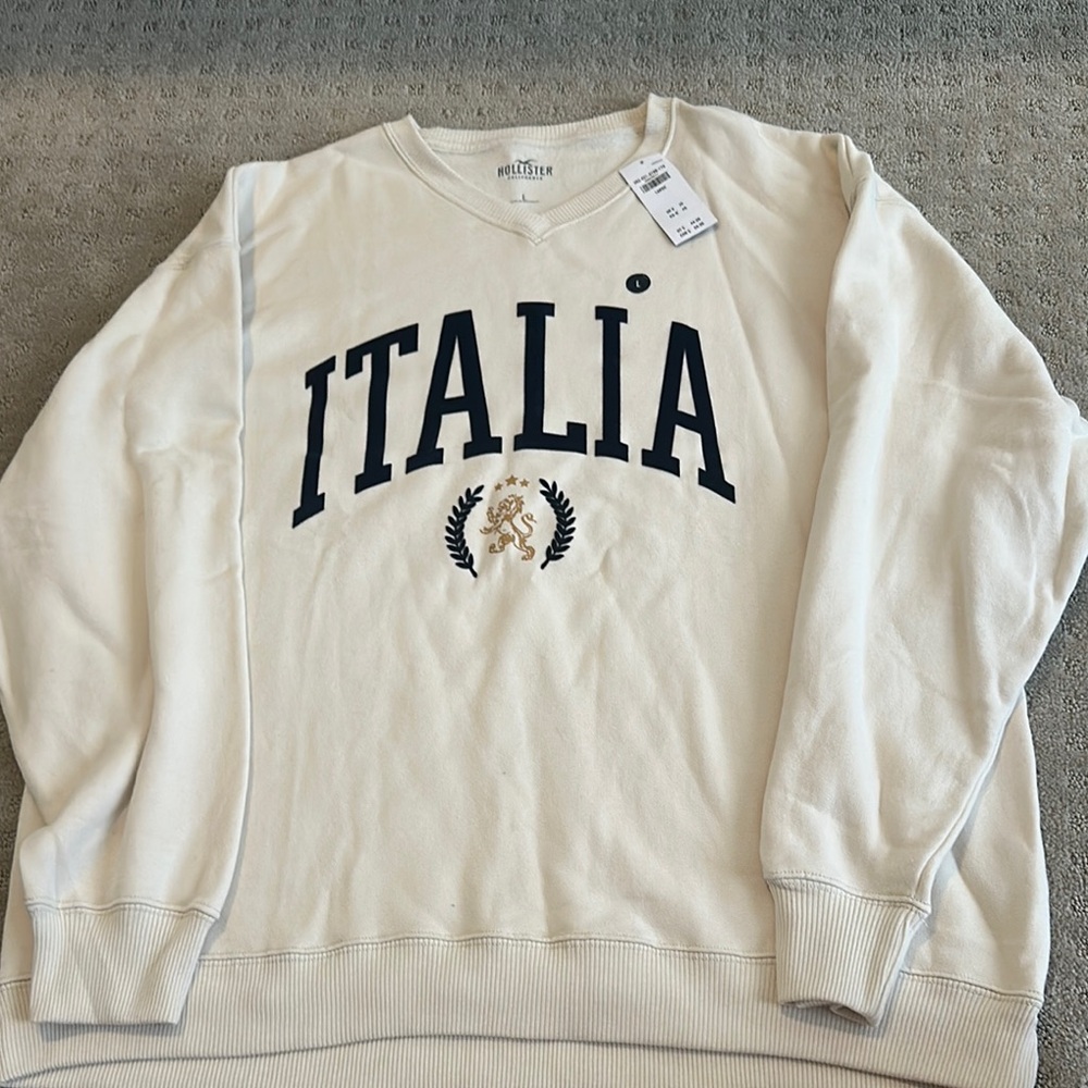 Hollister White Crewneck Italia Sweater